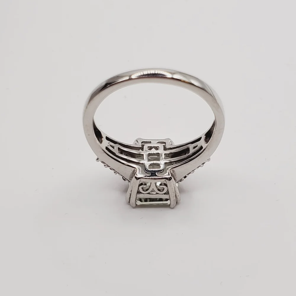 Emerald Cut Montezuma Prasiolite & Pink Tourmaline 925 Sterling Silver Ring